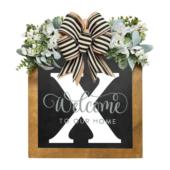 Personalized Wooden Letter Wreath | Front Door Hanging Plaque | Year-Round Decorative Sign for Home Entryway, Wall, or Mantle | Customizable A-Z Initial | Housewarming Gift, Wedding