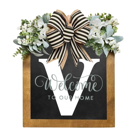 Personalized Wooden Letter Wreath | Front Door Hanging Plaque | Year-Round Decorative Sign for Home Entryway, Wall, or Mantle | Customizable A-Z Initial | Housewarming Gift, Wedding