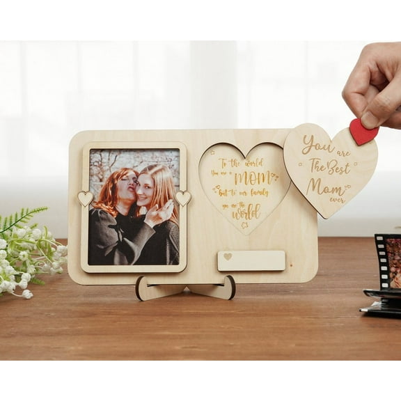 Personalized Wooden Mom Photo Frame with Custom Heart Message – Mother’s Day Gift, Custom Mom Keepsake, You Are the Best Mom Ever Rustic Picture Frame