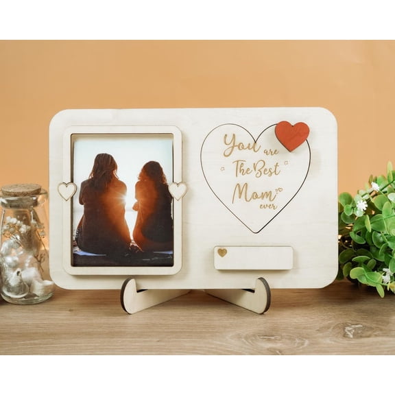 Personalized Wooden Mom Photo Frame with Custom Heart Message for Mother's Day Gift, You Are the Best Mom Ever, Rustic Keepsake, Custom Mom Gift from Kids
