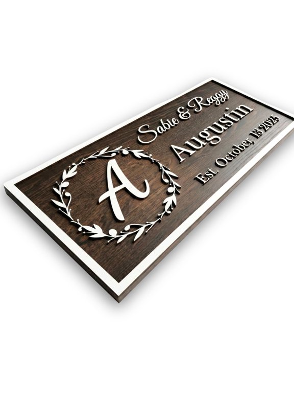Personalized Wooden Monogram Family Name Sign with Couples Name, Custom Gift For Wife, Last Name Plaque with Initial & Established Date, Unique Wedding Gift 28x13" (Large)