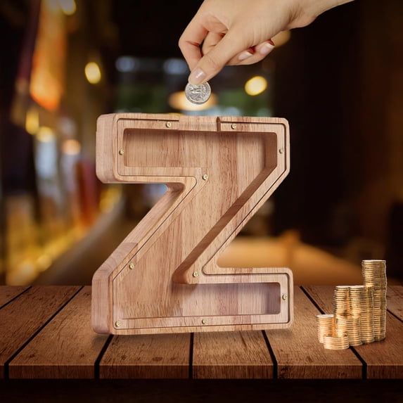 Personalized Wooden Name Money Box, Customizable 26 English Letter Wooden Deposit Box, Coin Saving Bank for Easter Gifting Bedroom Decor, Cultivate Money Saving Habit for Home, Z, Khaki
