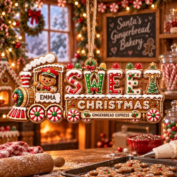 Personalized Wooden Ornament Gingerbread Train Christmas Decor