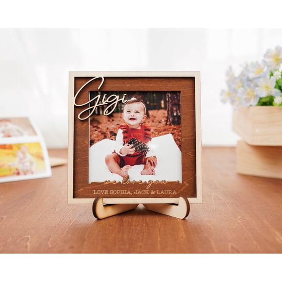 Personalized Wooden Photo Frame, Custom Family Picture Frame, Gift for Mom, Gigi, Nana, Engagement, or Couple's Photo, Customizable Gift for Family