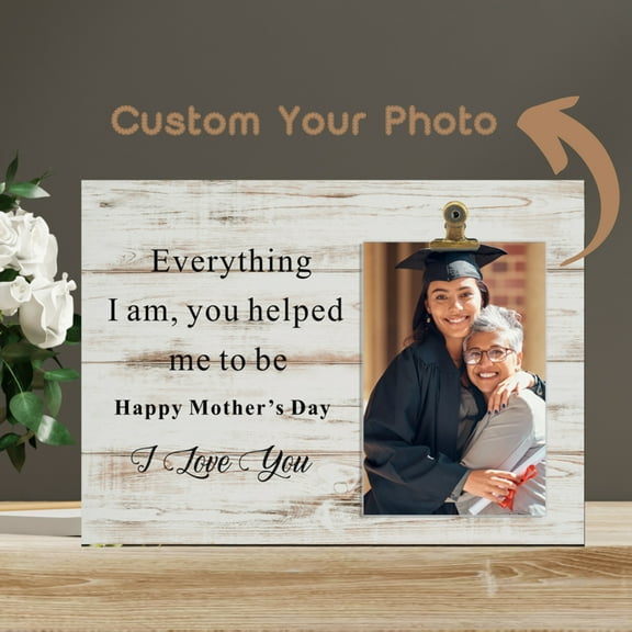 Personalized Wooden Photo Frame Stand for Home Decor, Customizable with Your and Your Moms Photo, Perfect Mother's Day Gift.