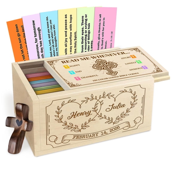 Personalized Wooden Prayer Box for Couple, Custom Name & Date Bible Verse Box with Wooden Cross, Christian Wedding Anniversary Gift for Husband and Wife