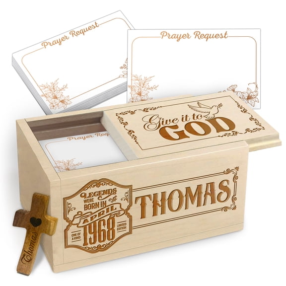 Personalized Wooden Prayer Box "Give It to God", Custom Name Maple Wood Faith Keepsake Box with 100 Blank Prayer Cards and Handheld Wooden Cross, Inspirational Christian Gift