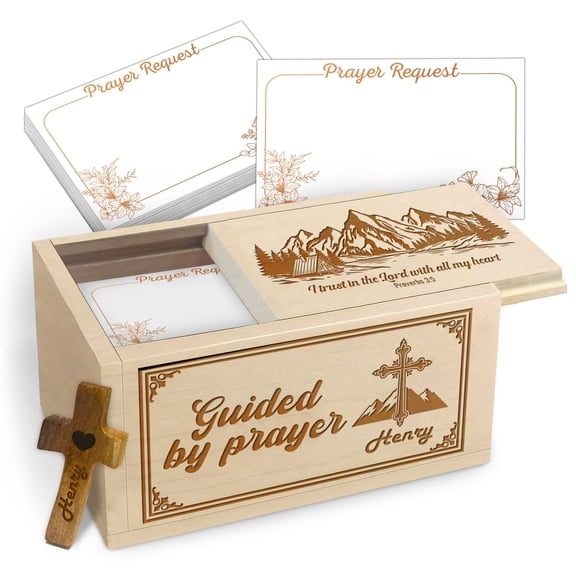 Personalized Wooden Prayer Box, Maple Wood Faith Keepsake Box with Custom Name and Year Engraving & Optional Handheld Cross, Meaningful Gift for Daily Prayer and Reflection