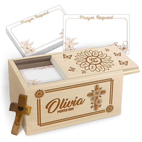 Personalized Wooden Prayer Box for Women - Customizable with Name - Maple Wood - Includes 100 Prayer Cards - Unique Faith Gift for Moms, Daughters, or Friends
