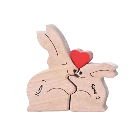 Personalized Wooden Rabbit Family Puzzle, Custom Name Figurines Home Decor for 2–8 Members