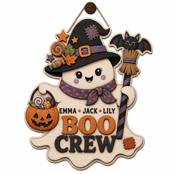 Personalized Wooden Sign Halloween Ghost Wooden Door Hanging for Family