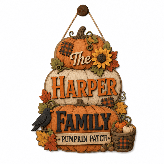 Personalized Wooden Sign Pumpkin Stack Halloween Wood Door Hanging for Family Fall Decor