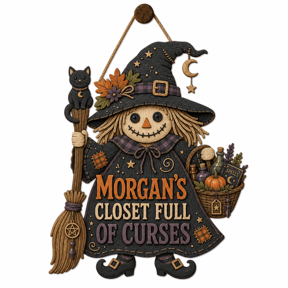 Personalized Wooden Sign Witch Closet Halloween Wood Door Hanger for Entryway Decor Halloween Lovers