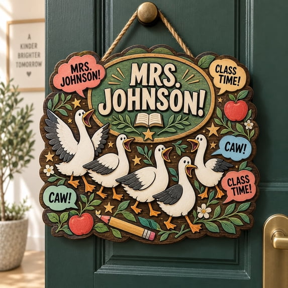 Personalized Wooden Teacher Door Hanger Screaming Seagull Classroom ...