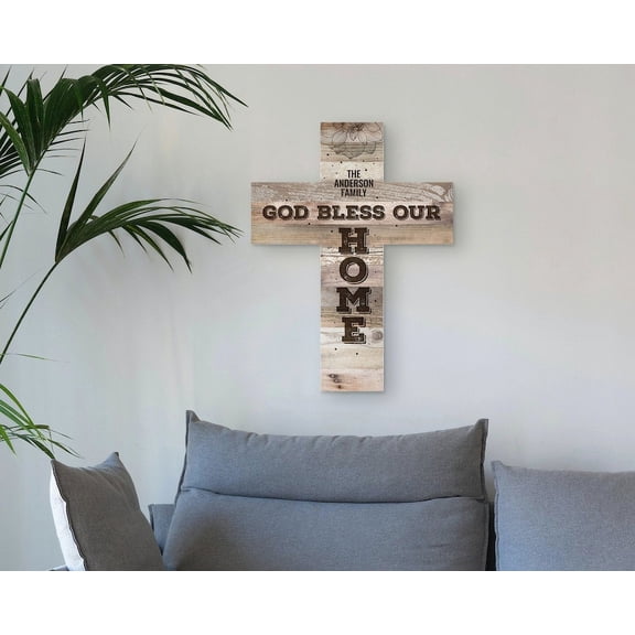 Personalized Wooden Wall Cross with Family Name | Religious Gift | Faux Wood Cross | Personalized Wall Decor | Living Room Wall Decor