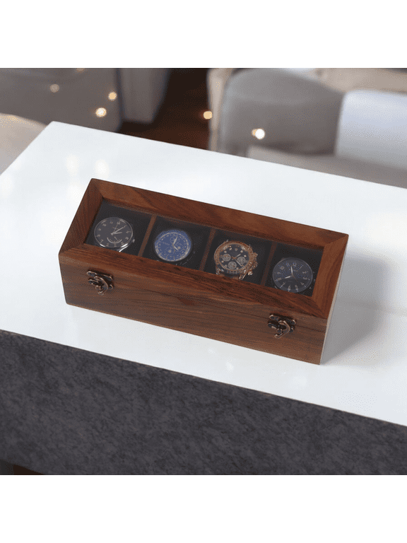 Personalized Wooden Watch Box for Men, Timepiece Display Case & Storage Organizer, Handmade Vintage Watch Box with 4 Slots, Custom Gift