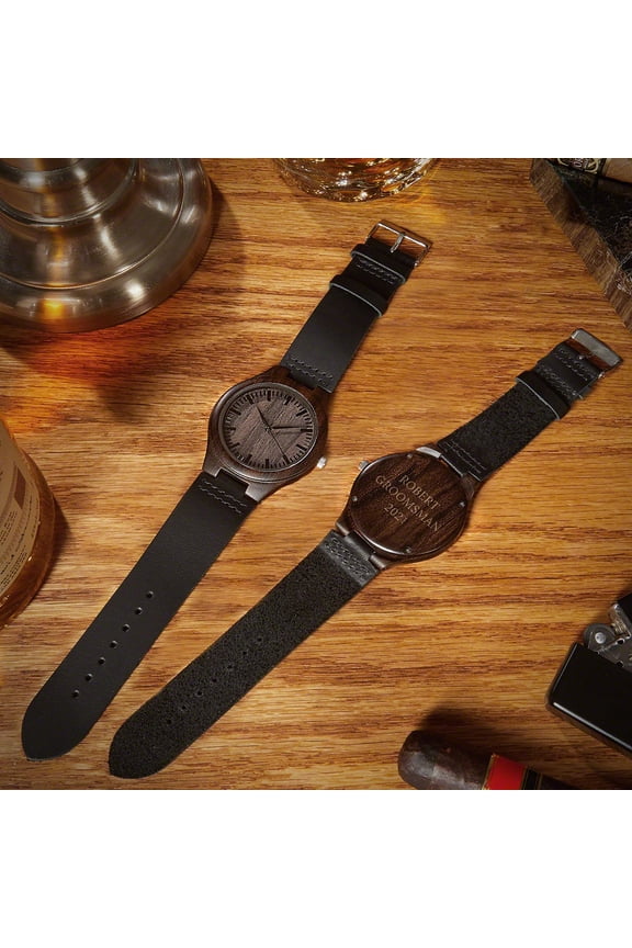 Personalized Wooden Watch with Leather Band