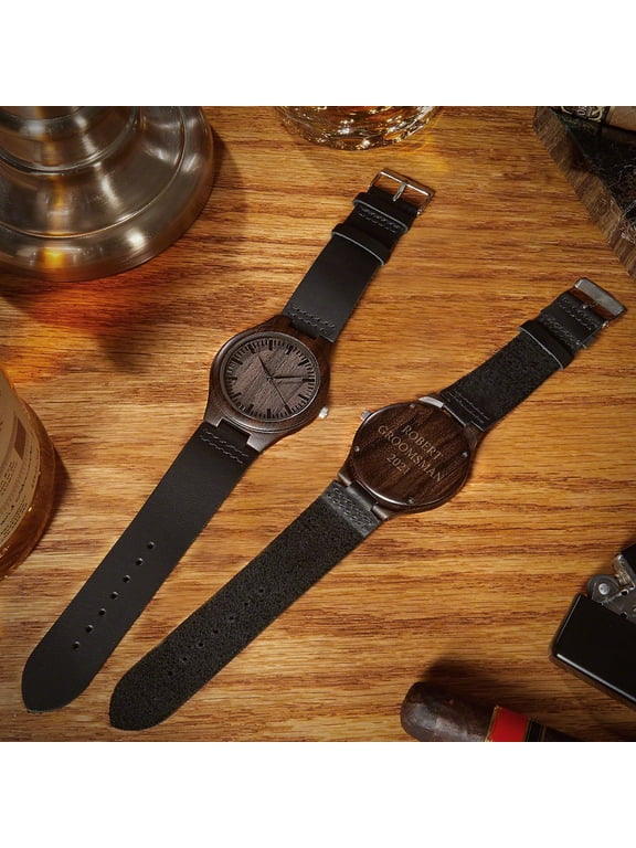 Personalized Wooden Watch with Leather Band