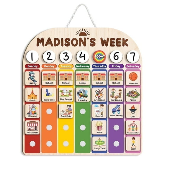 Personalized Wooden Weekly Schedule For Kids, Chore Chart For Kids With Custom Name
