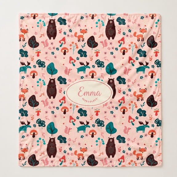 Personalized Woodland Animal Fleece Blanket, Custom Name 3D Print Polyester Throw, 280gsm, Multiple Sizes