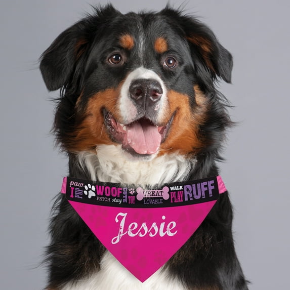 Personalized Woof! Dog Bandana Collar Cover Pink