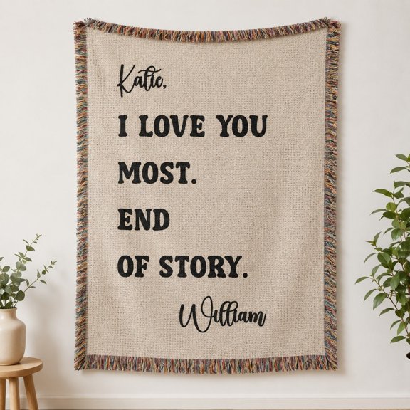 Personalized Woven Cotton Blanket, Custom Name Date Throw with Fringe