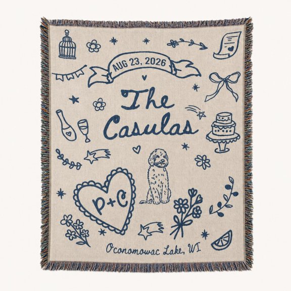 Personalized Woven Cotton Blanket, Custom Names Date Location Throw