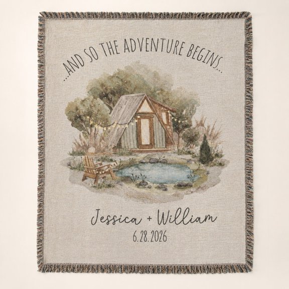 Personalized Woven Cotton Cabin Throw Blanket, Custom Names Date Gift