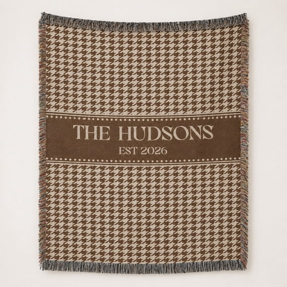Personalized Woven Cotton Throw Blanket, Custom Name Date Fringe Tapestry