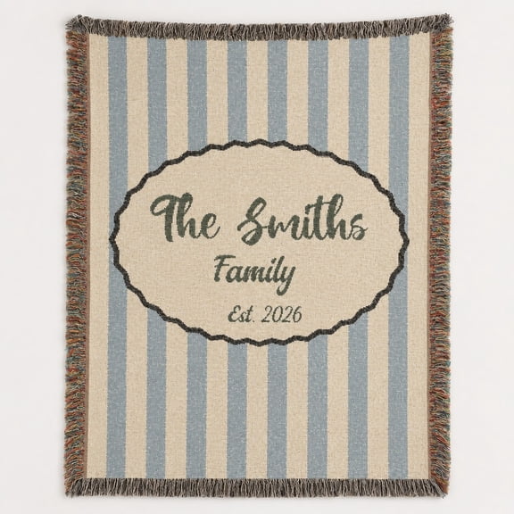 Personalized Woven Cotton Throw Blanket with Fringe, Custom Name Date Occasion