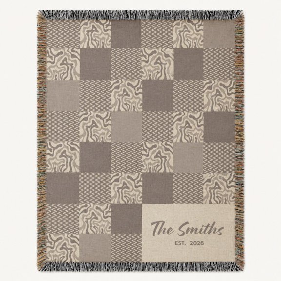 Personalized Woven Cotton Throw Blanket with Fringed Edges, Custom Name and Date