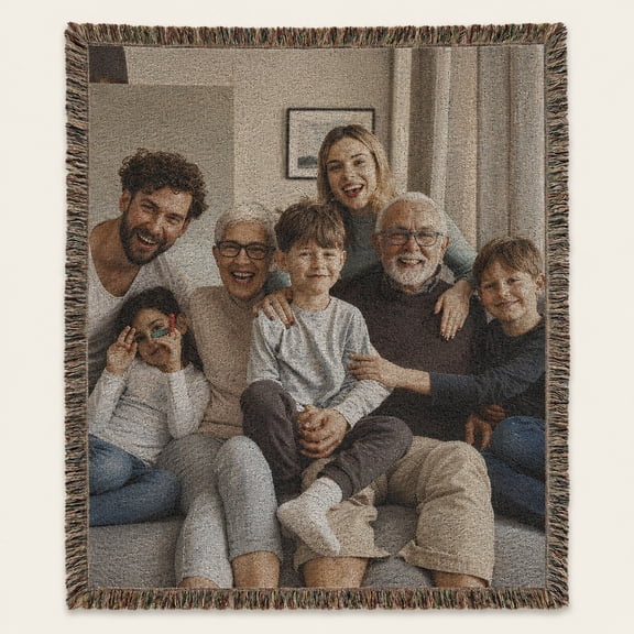 Personalized Woven Photo Blanket, Custom Cotton Throw with Fringed Edges