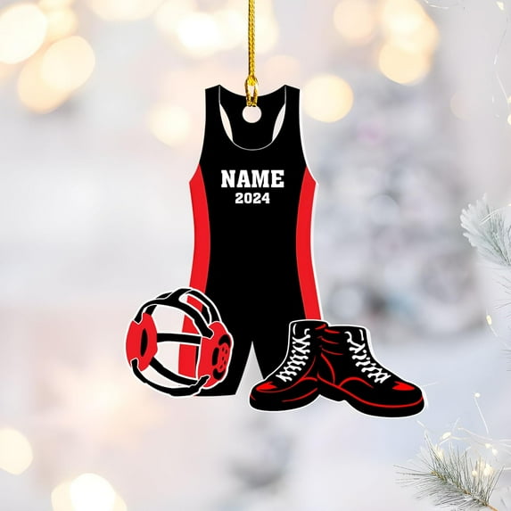 Personalized Wrestling Christmas Ornament 2025 Wrestling Christmas Ornament Gift for Wrestling Player Wrestling Christmas Tree Ornaments for Boys or Girls (Acrylic, Style 1) - 3536 (Red)