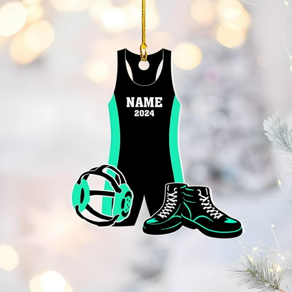 Personalized Wrestling Christmas Ornament 2025 Wrestling Christmas Ornament Gift for Wrestling Player Wrestling Christmas Tree Ornaments for Boys or Girls (Acrylic, Style 1) - 3536 (Cyan)