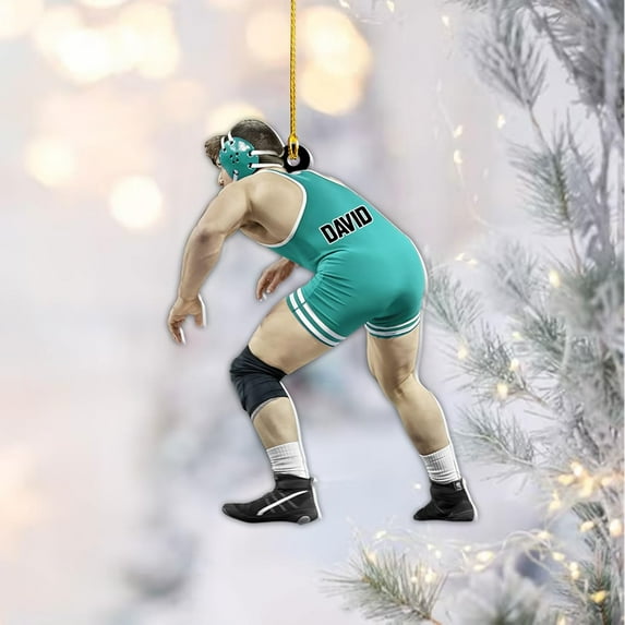 Personalized Wrestling Ornament Wrestling Helmet Ornaments Wrestling Christmas Ornament Gift for Wrestling Player Wrestling Christmas Tree Ornaments for Boys or Girls (WL15) - 3114 (Cyan)