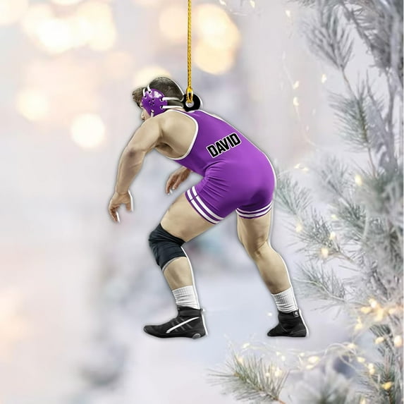Personalized Wrestling Ornament Wrestling Helmet Ornaments Wrestling Christmas Ornament Gift for Wrestling Player Wrestling Christmas Tree Ornaments for Boys or Girls (WL15) - 3114 (Purple)