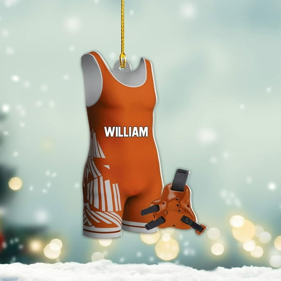 Personalized Wrestling Ornament Wrestling Helmet Ornaments Wrestling Christmas Ornament Gift for Wrestling Player Wrestling Christmas Tree Ornaments for Boys or Girls (WL10) - 3113 (Orange)