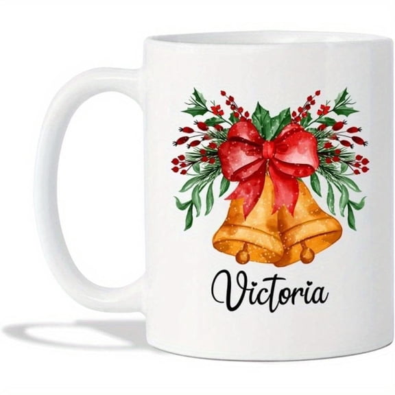Personalized Xmas Bell Coffee Cup with Name Customized Bell Mug Christmas Ceramic Mug Men or Women Custom Christmas Bell Tea Cup Present White Coffee