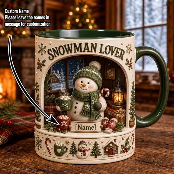 Personalized Xmas Mug Snowman Lover Ceramic Coffee Cup for Cocoa and Christmas Gifts