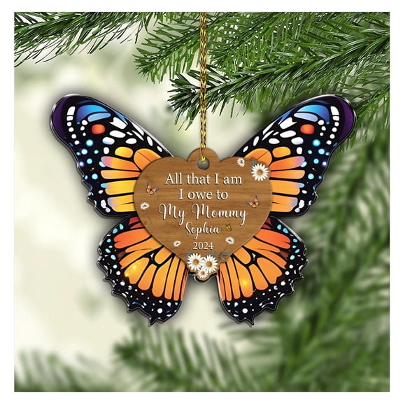 Personalized Yellow Butterfly Ornament - Custom Name Acrylic Christmas Tree Decoration - Gift for Women and Butterfly Lovers