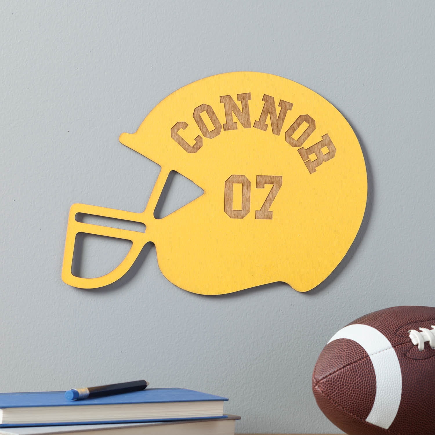 Personalized Yellow Wood Football Helmet Plaque