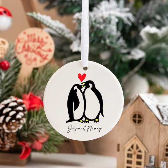 Personalized You Are My Penguin Ceramic Ornament Flat 2D Printed Round Romantic Valentine Gift For Couple