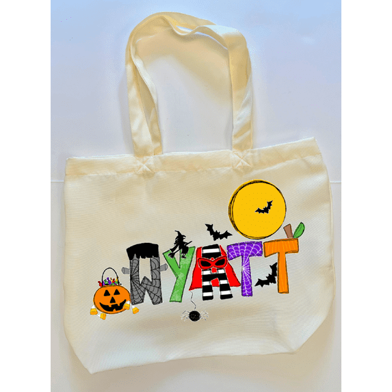 Personalized Your Name Halloween Trick or Treat Bag Durable Washable Polyester