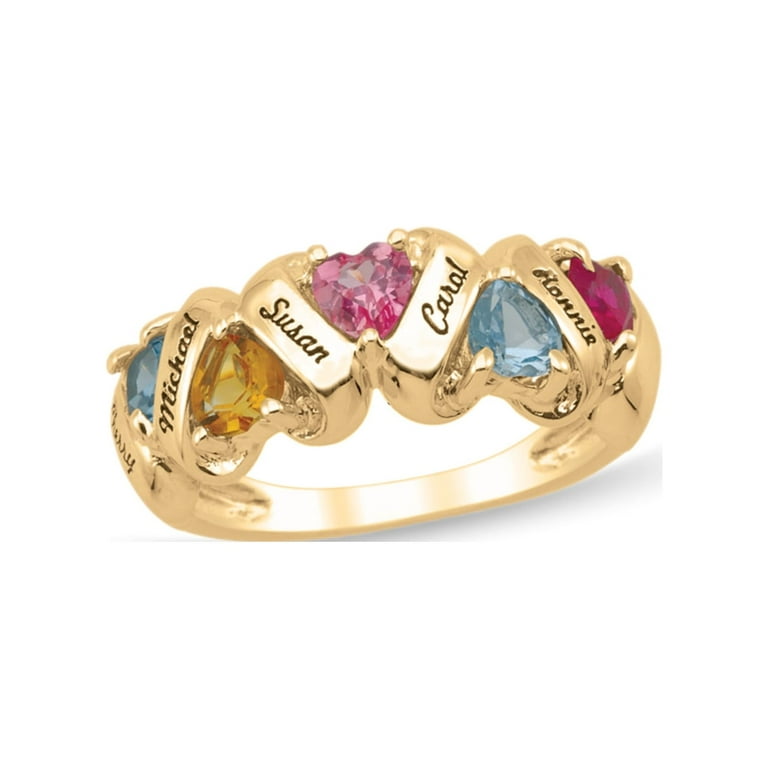 Personalized Zigzag Engravable Birthstone Family Ring in 10k and