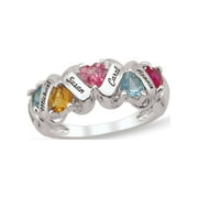 JEWLSTER Personalized Zigzag Engravable Birthstone Family Ring in Sterling Silver