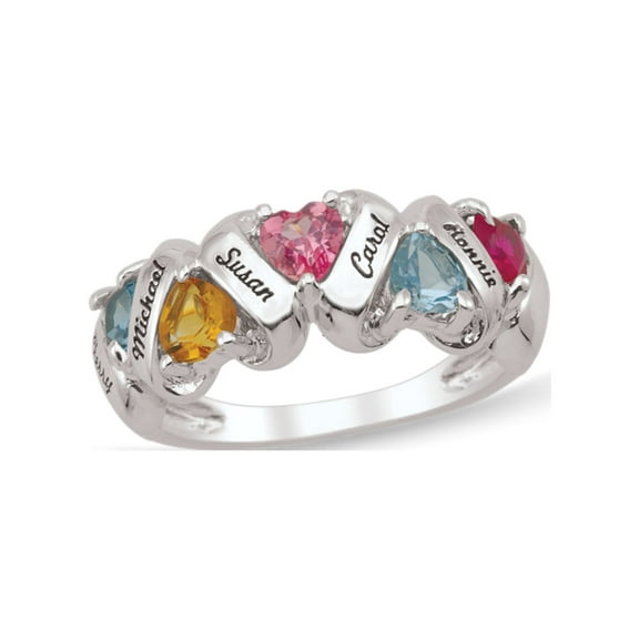 Personalized Zigzag Engravable Birthstone Family Ring in Sterling Silver by Jewlster