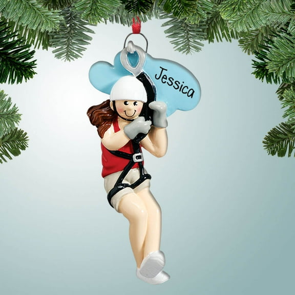 Personalized Zipline Girl Christmas Ornament - Ziplining - Vacation - Travel - Costa Rica - Caribbean