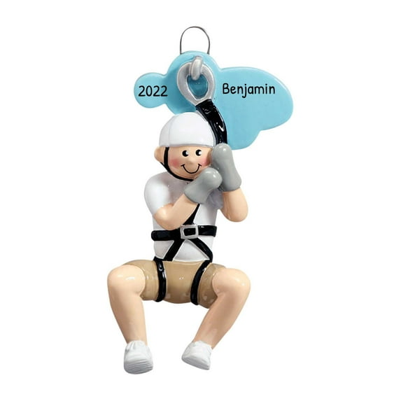 Personalized Zipline Ornament - Adventure Parks Zipline Fun, Extreme Zip Line Christmas Ornaments, Outdoor Adventure Christmas Ornament - Cloud Boy - Free Customization
