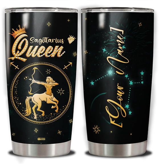 Personalized Zodiac Coffee Tumbler Horoscope Sagittarius Queen Sign Custom Name Astrology Stainless Steel With Lid 20oz 30oz Insulated TravelConstellation Gifts For Women Men