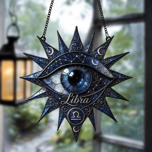 Personalized Zodiac Sign Suncatcher Window Hanging Evil Eye Libra Gift